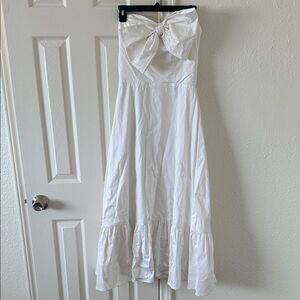 Custom White Strapless Midi Dress with Bow